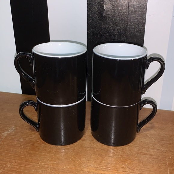 Set of 4 Black & White Ceramic Espresso Coffee Mugs Made in Thailand - Picture 5 of 9
